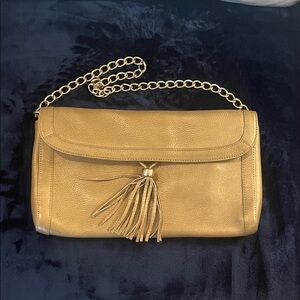 Talbots Gold Leather‎ Clutch with Chain and Tassel